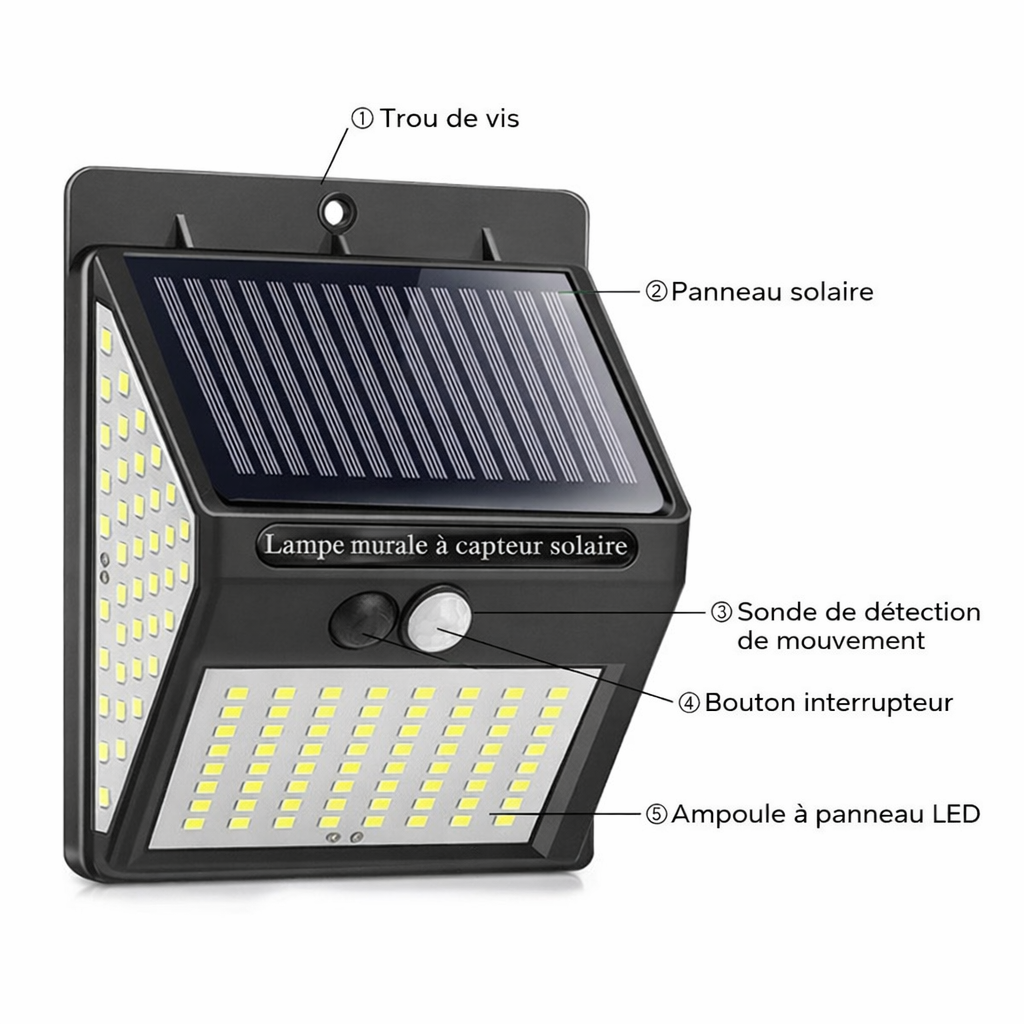 Lampe Solaire Sécurité LED – Détection Automatique Sans Facture
