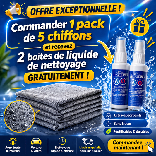 Chiffons Ultra-Absorbants + 2 Liquides de nettoyage OFFERTS !